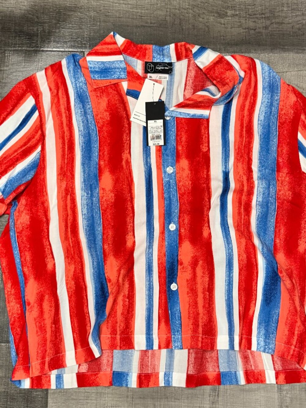 Original Use Red, Blue, & White Stripe Short Sleeve Button Up Shirt XL